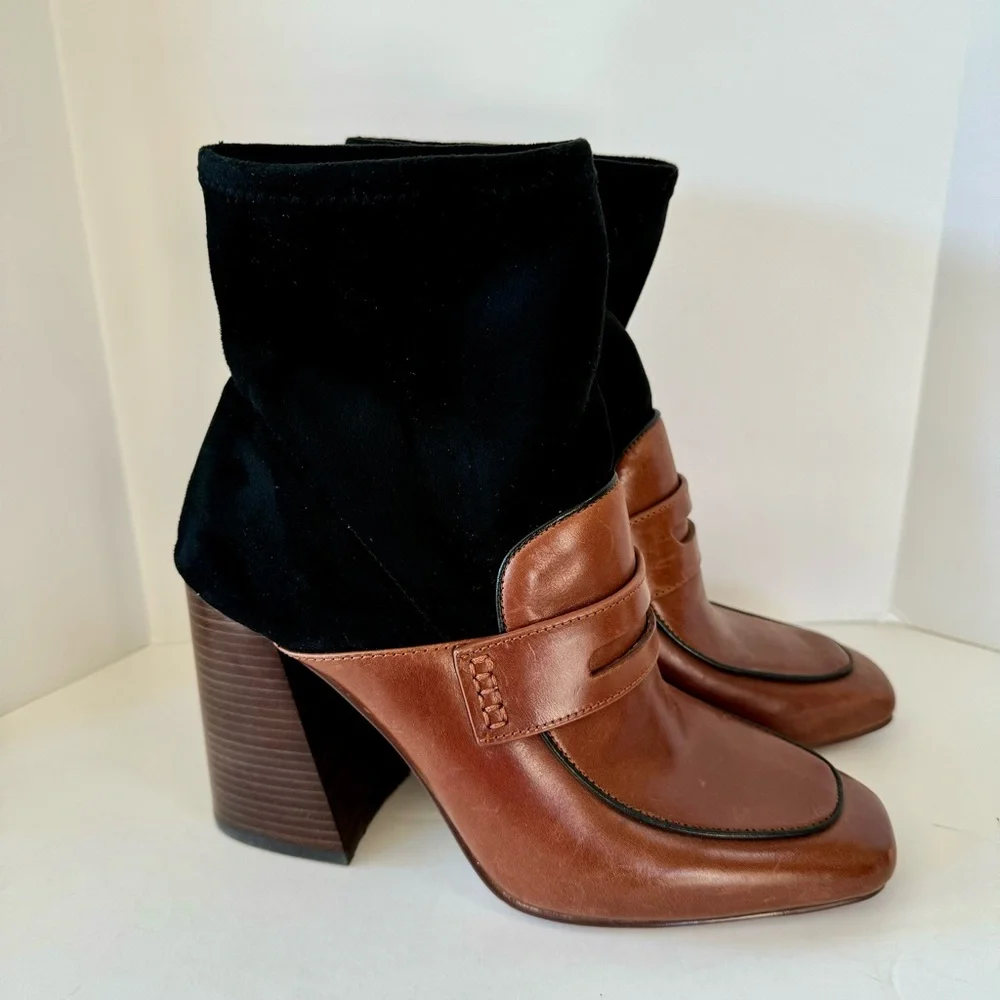 LOUISE ET CIE Two-Tone Faux Suede and Leather Block Heel Ankle Boots - Picture 3 of 6